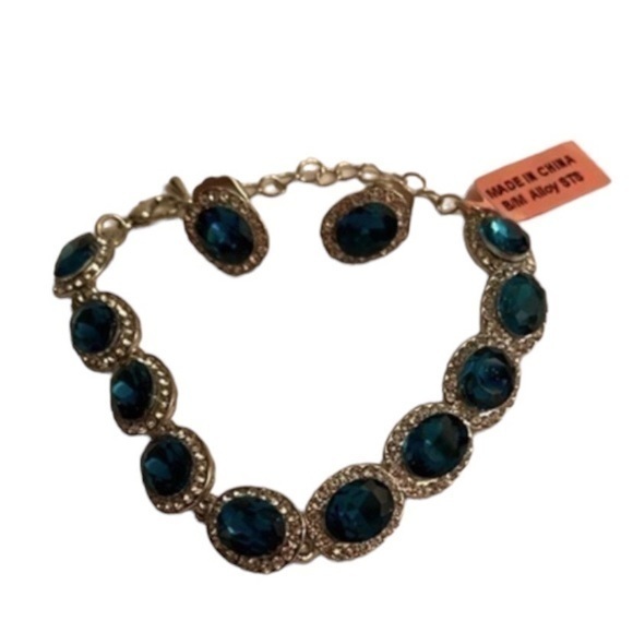 Blue Sapphire Austrian crystal Bracelet set - Picture 1 of 9